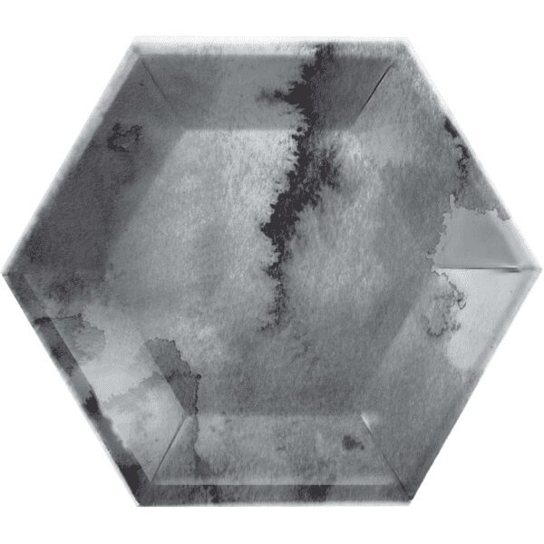 A black and white photo of a hexagonal plate.