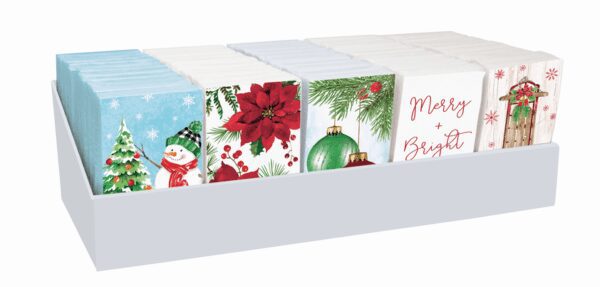 A row of christmas cards sitting on top of each other.