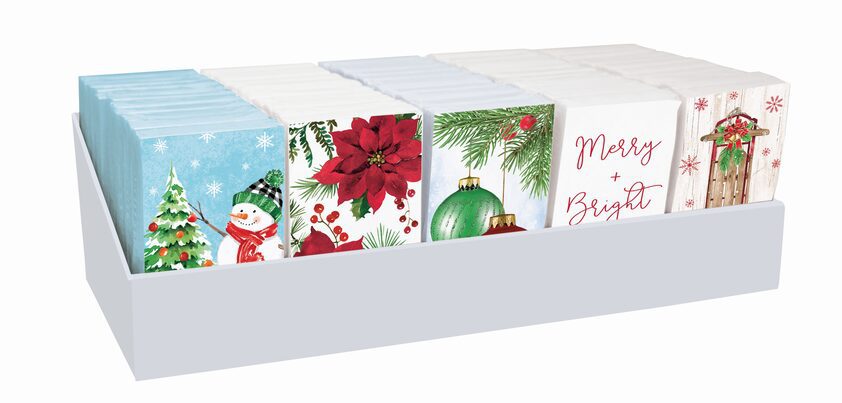 A row of christmas cards sitting on top of each other.