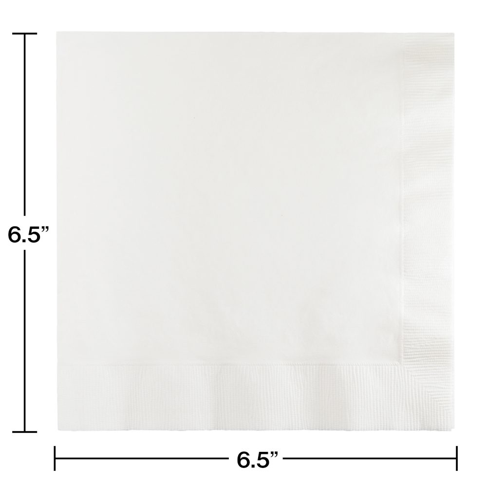 A white paper napkin with the size of six. 5 inches