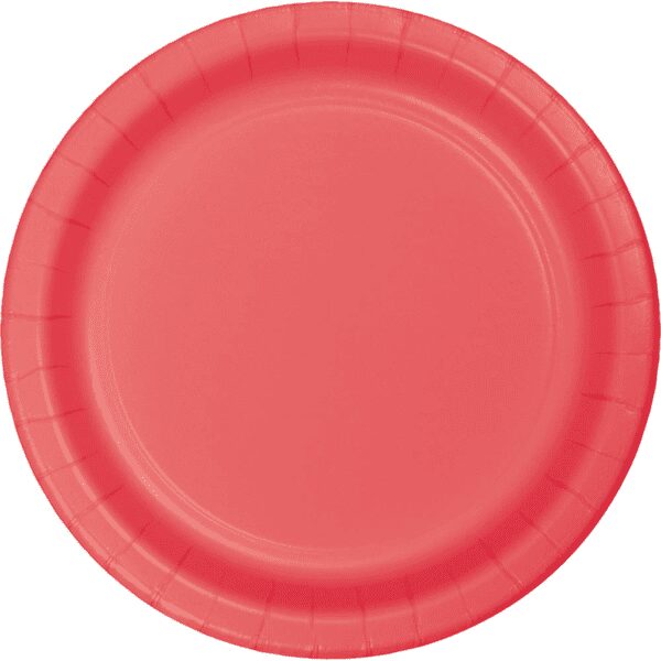 A red paper plate with a white background