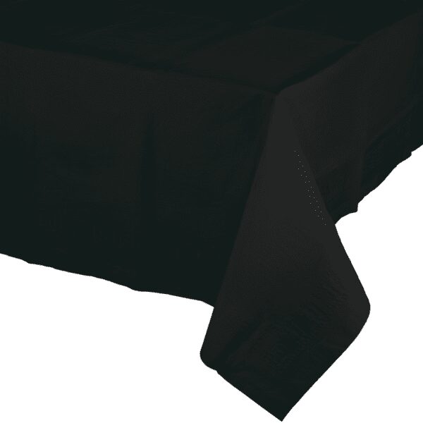 A black table cloth is shown on top of it.