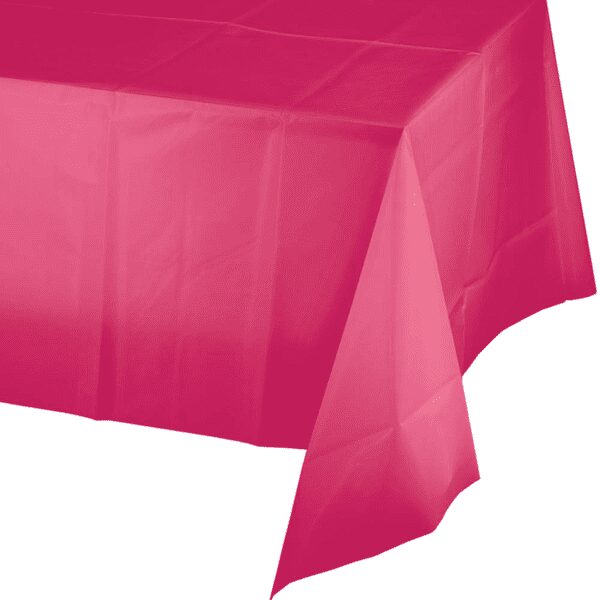 A pink table cloth on top of a table.